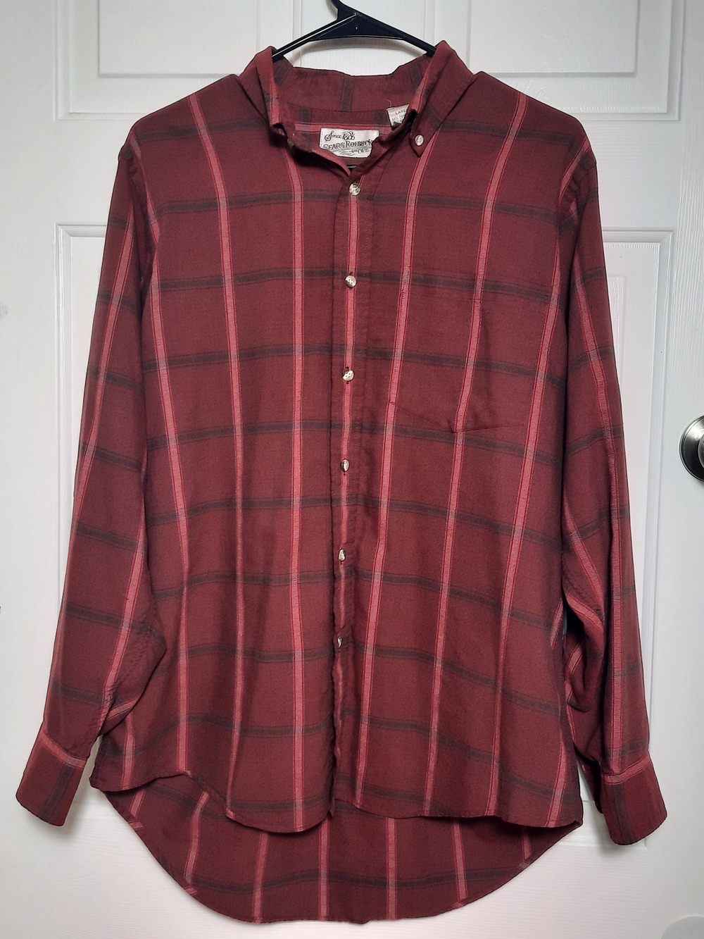 Vintage Sears Roebuck Men's Red Plaid Button-Up Shirt 90's Skater